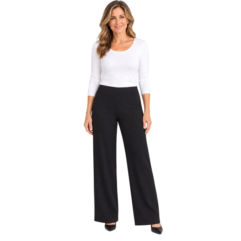 Chico's Black Pull-On Wide Leg Pants Size 2.5R Stretch Elastic Waist